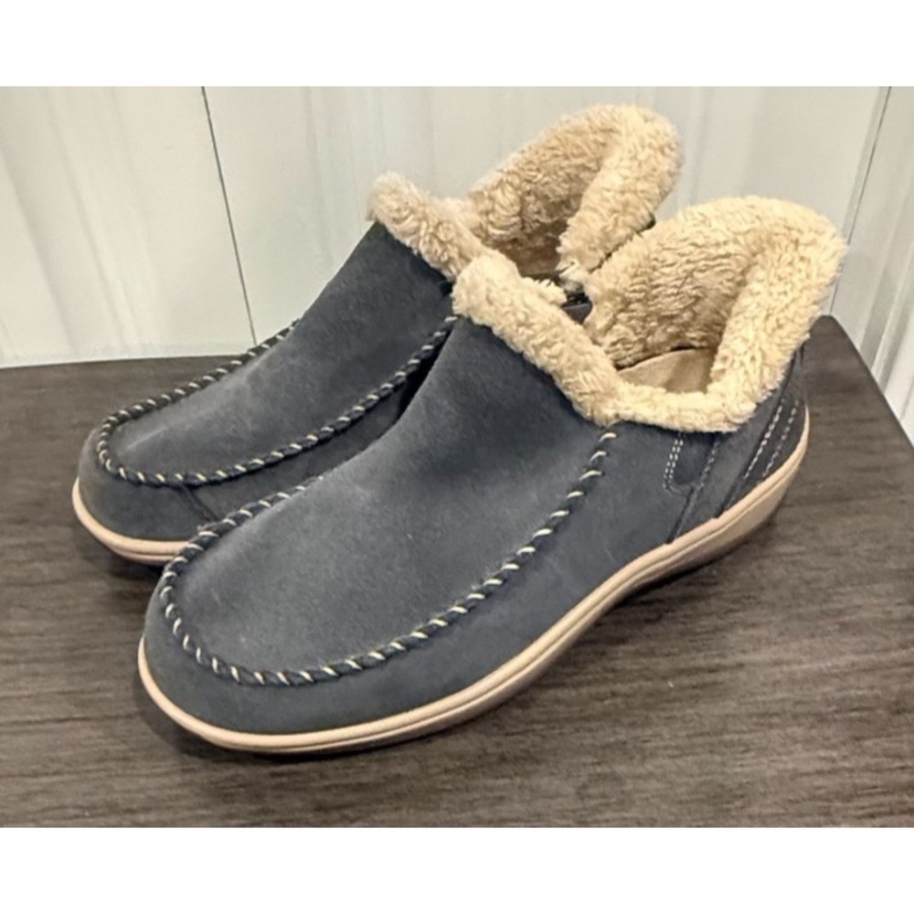 Orthofeet Lorin 80044 Women's 6.5M Blue Suede Faux Fur Cozy Orthopedic Slip-On
